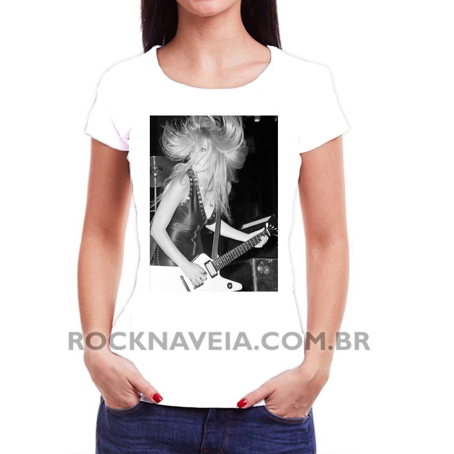 Camiseta Feminina Baby Look Suzi Quatro Foto Estamparia Rock Na Veia