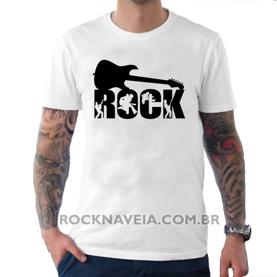 Camiseta Masculina Rock N Roll V Estamparia Rock Na Veia