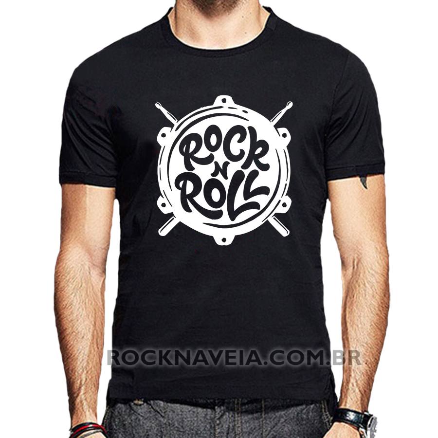 Camiseta Masculina Rock N Roll V Estamparia Rock Na Veia