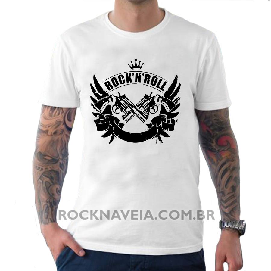 Camiseta Masculina Rock N Roll V Estamparia Rock Na Veia