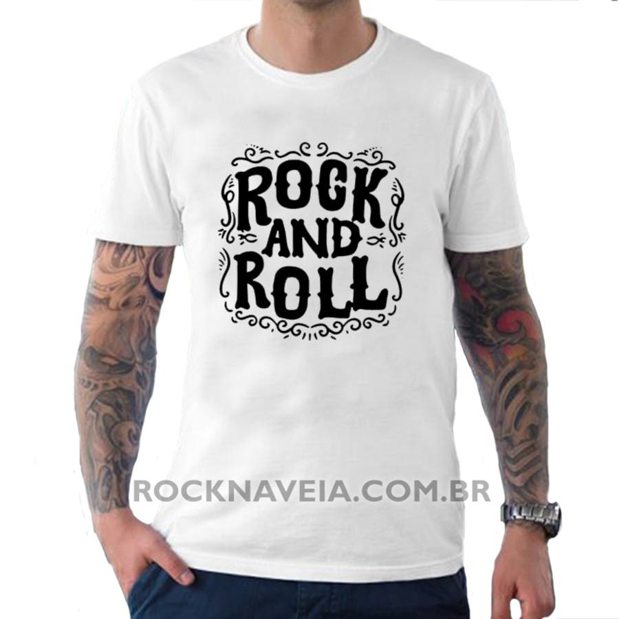 Camiseta Masculina Rock N Roll V Estamparia Rock Na Veia