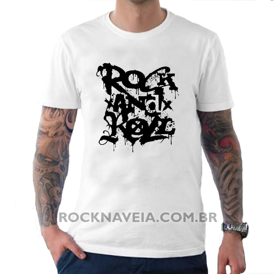 Camiseta Masculina Rock N Roll V Estamparia Rock Na Veia