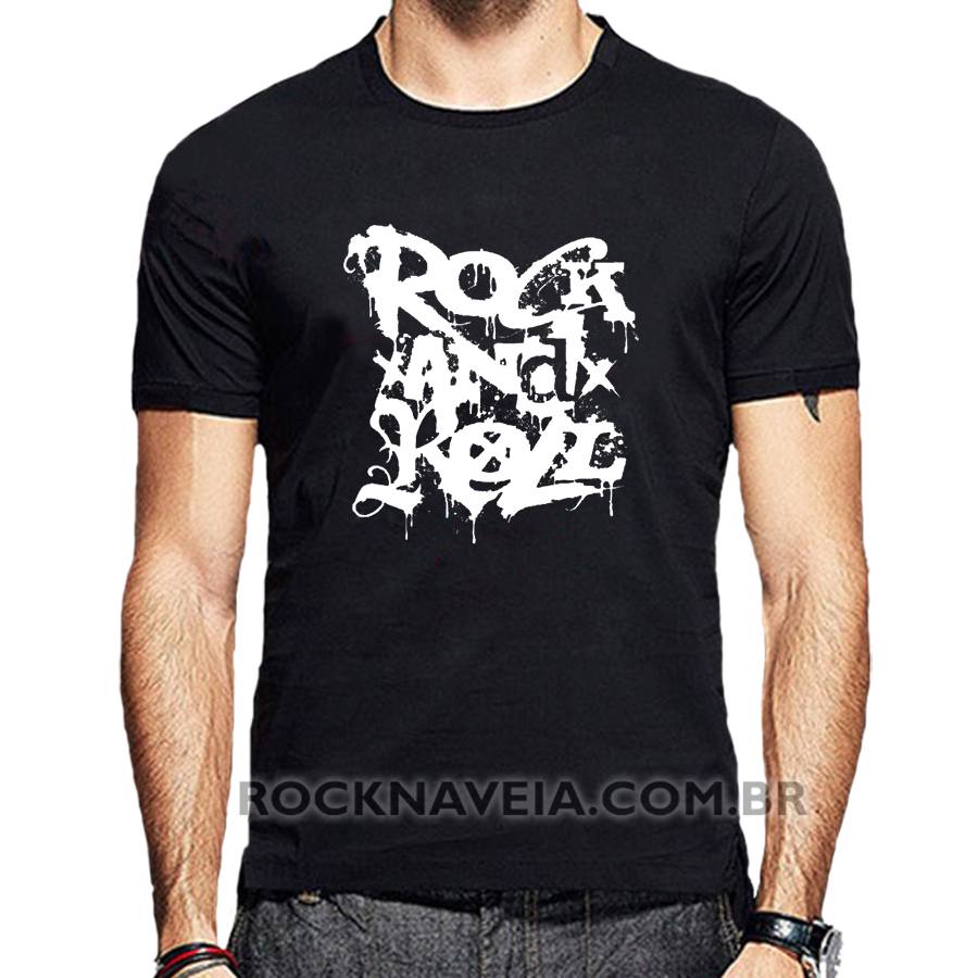 Camiseta Masculina Rock N Roll V Estamparia Rock Na Veia