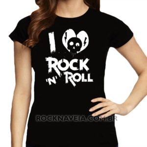 Camiseta feminina baby look I Love Rock n' Roll