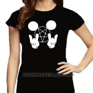Camiseta feminina baby look Mickey Metal V2