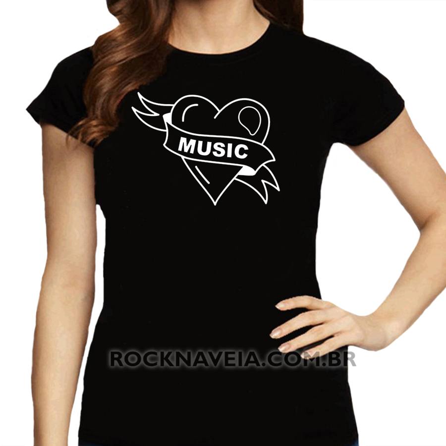 Camiseta feminina baby look Music