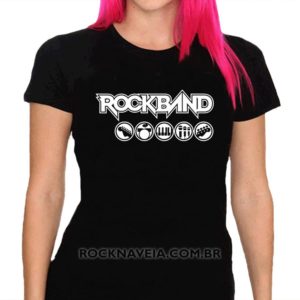 Camiseta feminina baby look Rock Band