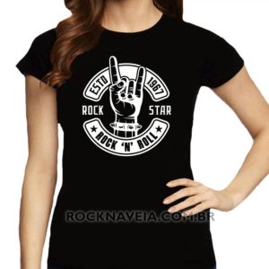 Camiseta feminina baby look Estd 1967 Rock Star Rock