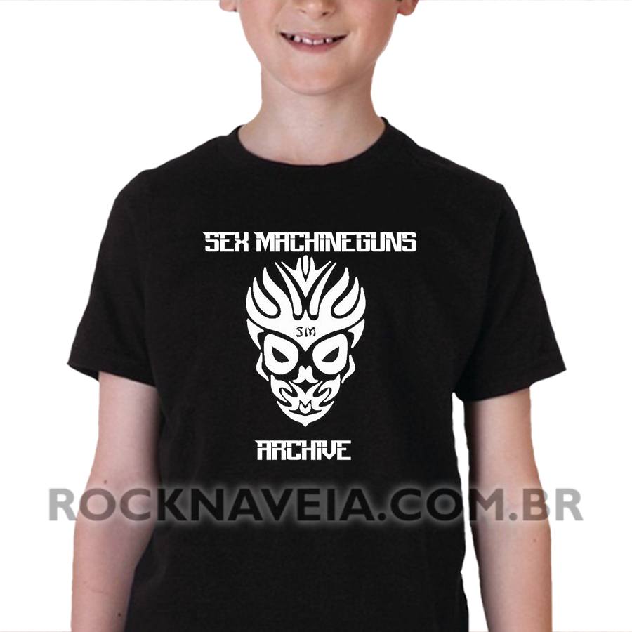 Camiseta Infantil SEX MACHINEGUNS ESTAMPARIA ROCK NA VEIA 